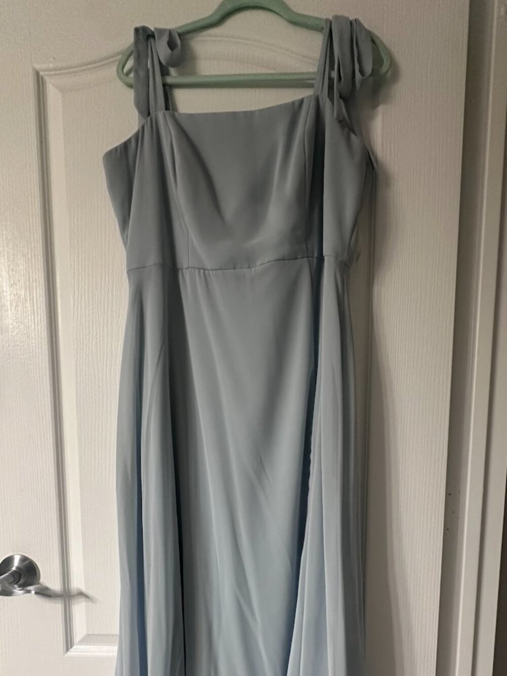 Dessy Group Tie-Shoulder Chiffon Maxi Dress, in color Mist Size 18W